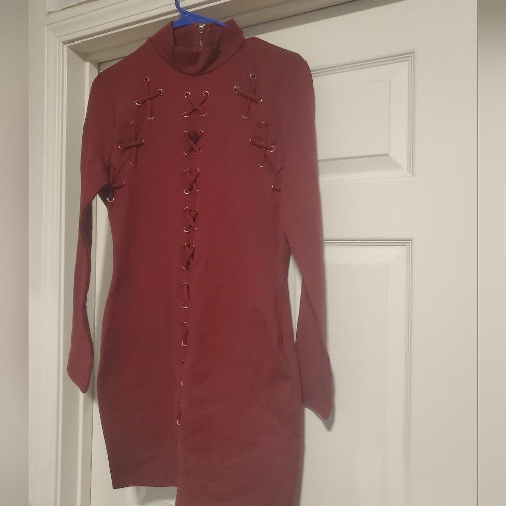 Burgundy Lace-Up Long Sleeve Top